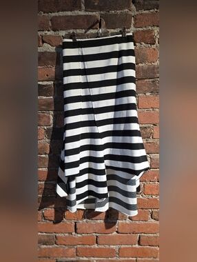 Black & White Striped Flared Midi Skirt